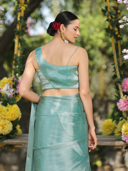 Dhiyona ST SET | Diamond Green Saree with Silver Lace + Blouse + Belt
