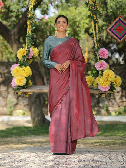Dhiyona ST SET | Ghazal Red & Grey Paradise Satin Saree with Pendants + Blouse