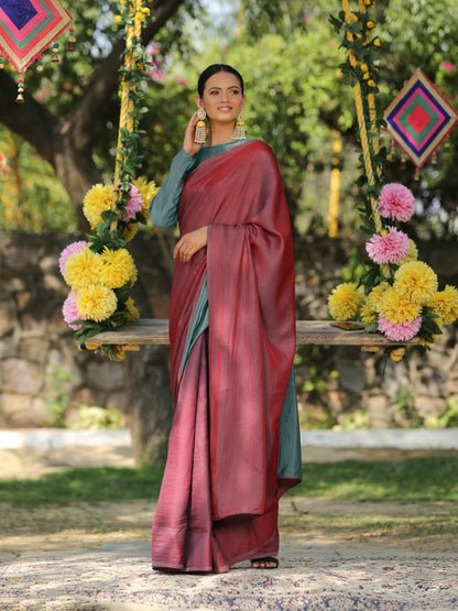 Dhiyona ST SET | Ghazal Red & Grey Paradise Satin Saree with Pendants + Blouse