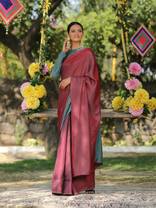 Dhiyona ST SET | Ghazal Red & Grey Paradise Satin Saree with Pendants + Blouse