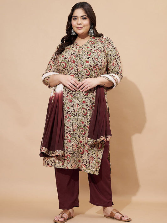 Dhiyona KL Women Floral Printed Regular Pure Cotton Kurta with Trousers & With Dupatta