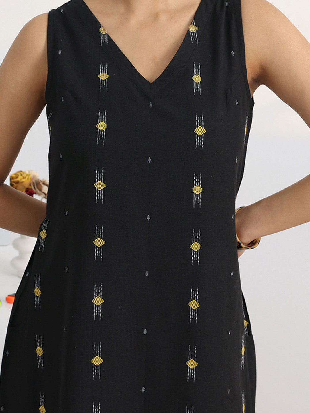 Libas Black Woven Design Straight Kurta Set