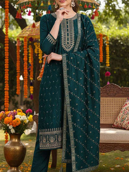 Dhiyona KL Ethnic Motifs Embroidered Regular Sequinned Kurta with Palazzos & With Dupatta