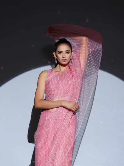 Dhiyona ST Blouse - Pink Sparkle back tie Blouse with Arch