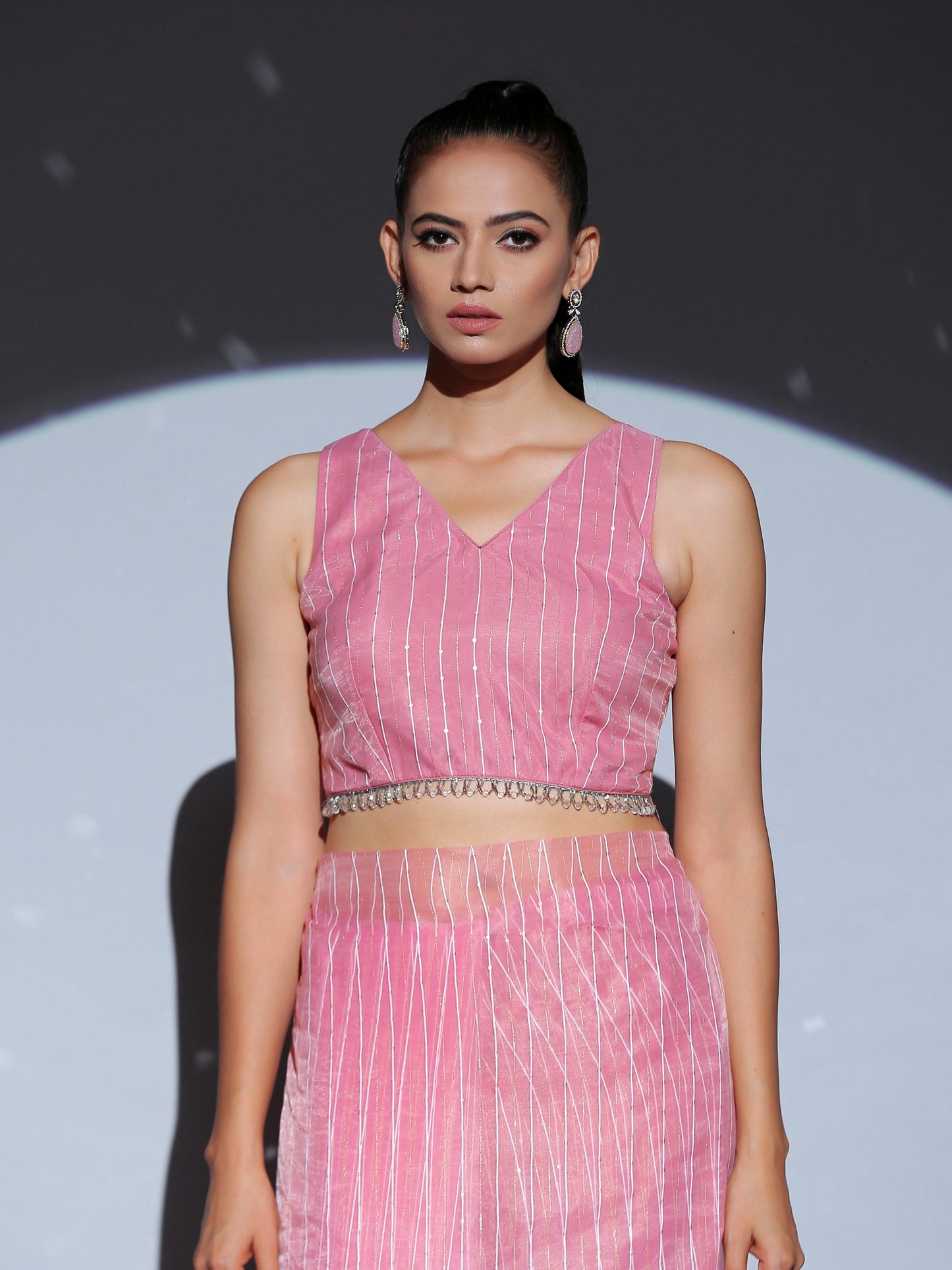 Dhiyona ST Blouse - Pink Sparkle back tie Blouse with Arch