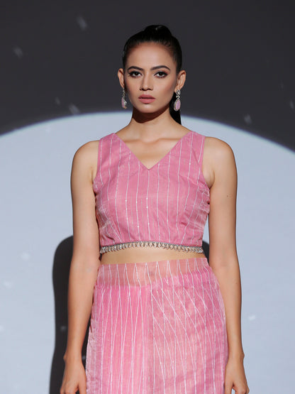 Dhiyona ST Blouse - Pink Sparkle back tie Blouse with Arch