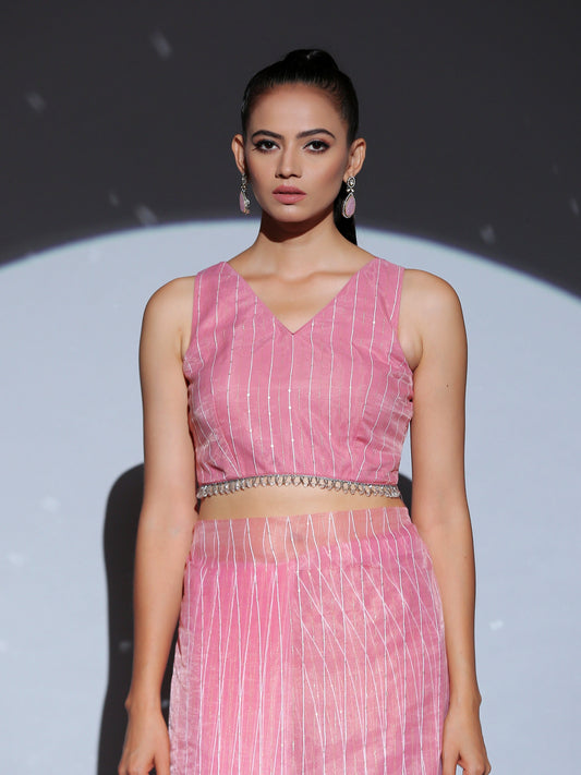 Dhiyona ST Blouse - Pink Sparkle back tie Blouse with Arch