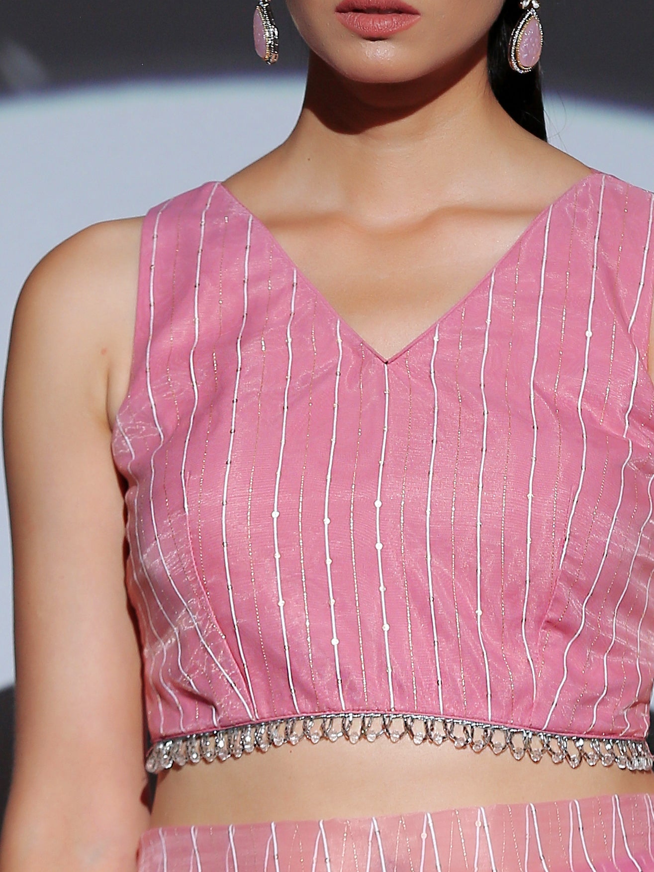 Dhiyona ST Blouse - Pink Sparkle back tie Blouse with Arch
