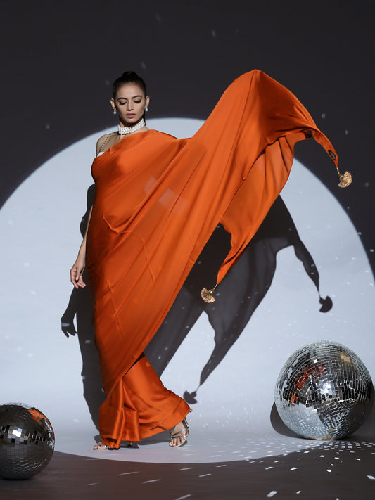 Dhiyona ST Pumpkin Spice Satin Saree with Pendants