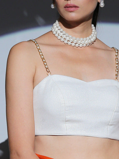 Dhiyona ST Blouse - Pearl Straps in White Gold