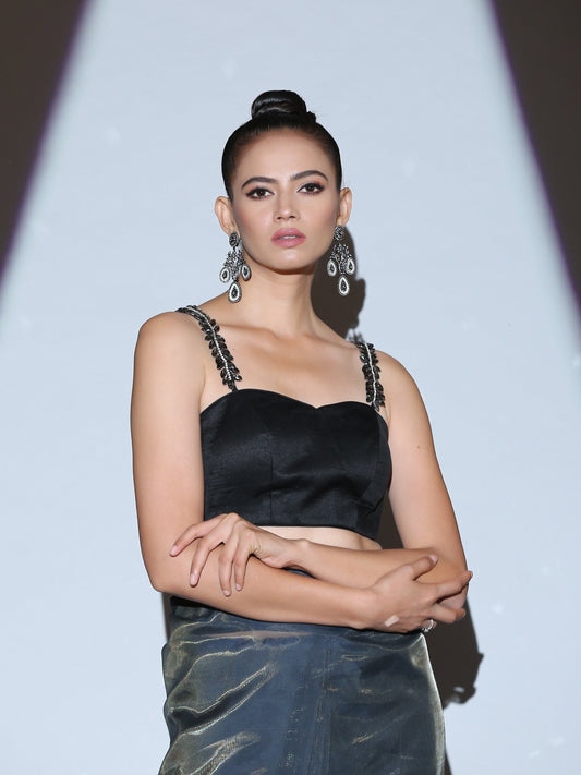 Dhiyona ST Blouse - Black bustier with Glass straps