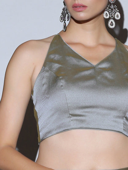 Dhiyona ST Blouse -  Jaguar Butter Chiffon Halter with Cosmic Stripes