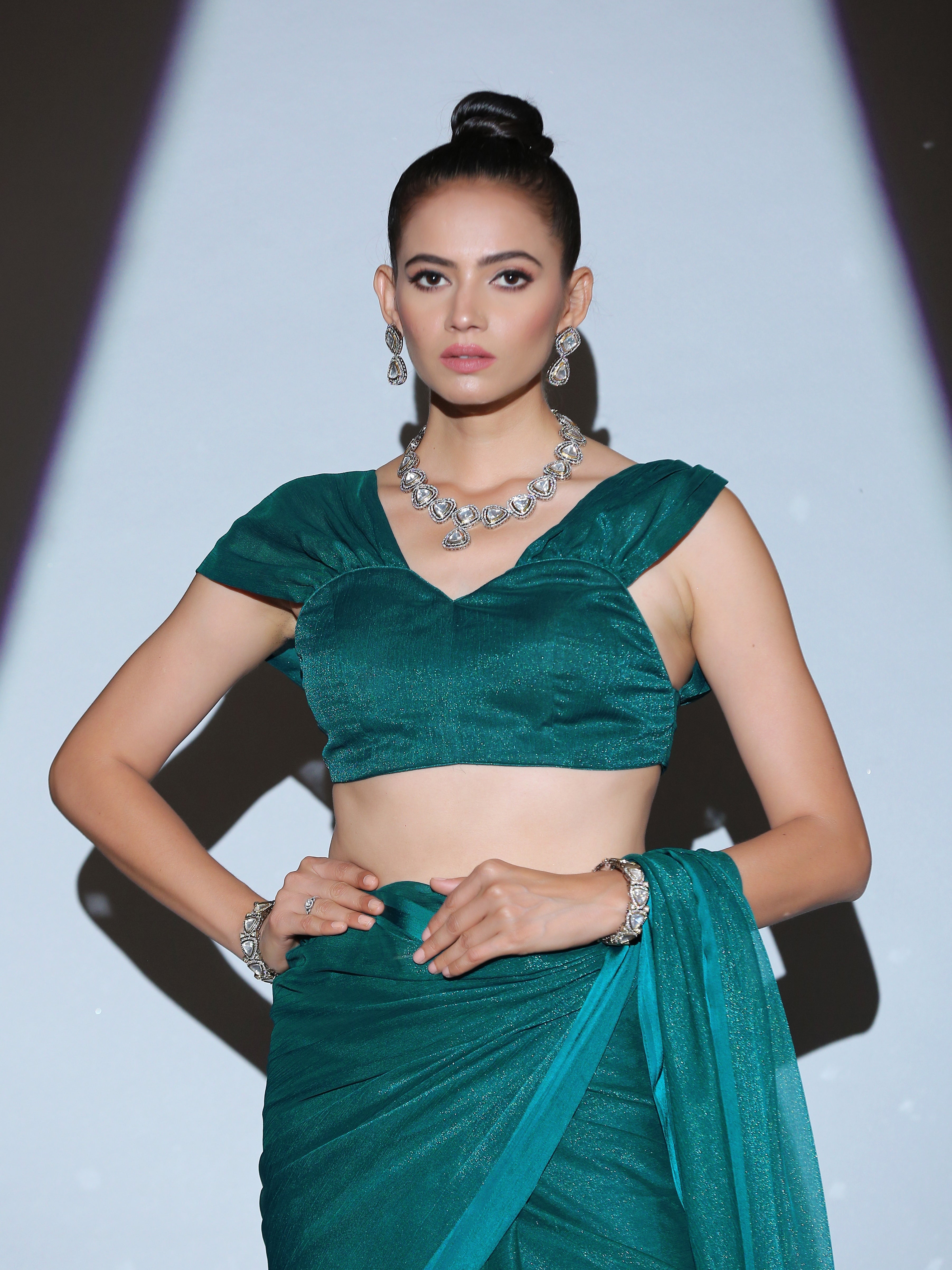 Dhiyona ST Blouse - Teal Shimmer With Wide Straps