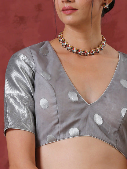 Dhiyona ST Grey Dot Organza Blouse with Border on Sleeves