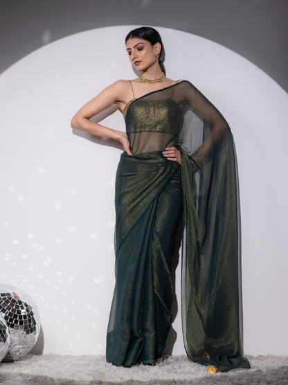 Dhiyona ST SET | Henna Shimmer & Shine Chiffon Saree with Gold Sequin Bustier - 2 Piece