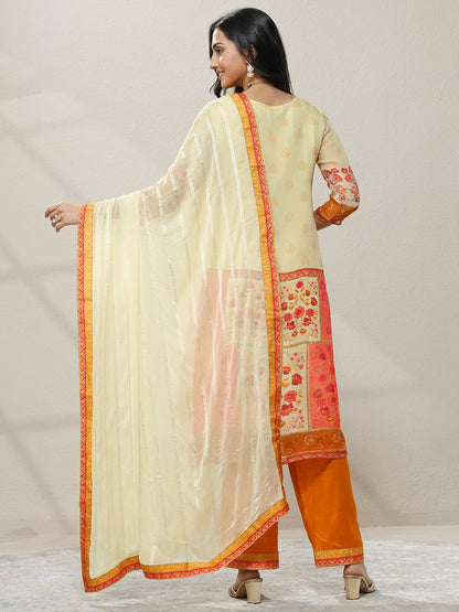 Dhiyona LL Women Floral Printed Regular Mirror Work Kurta with Palazzos & With Dupatta
