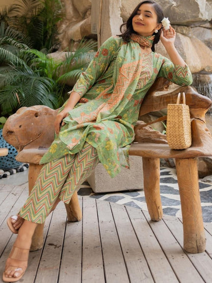 Dhiyona KL Women Green Pure Cotton Kurta Sets