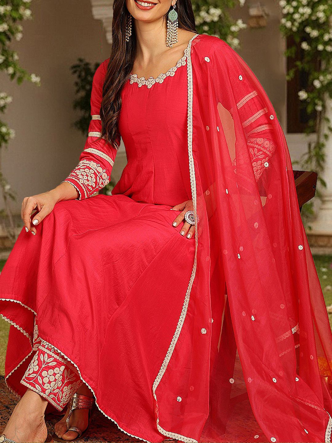 Dhiyona KL Ethnic Motifs Embroidered Regular Thread Work Kurta with Palazzos & Dupatta