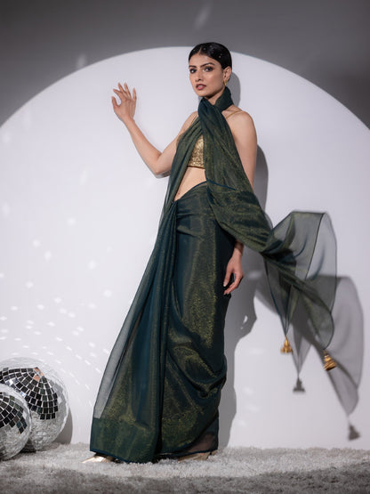 Dhiyona ST SET | Henna Shimmer & Shine Chiffon Saree with Gold Sequin Bustier - 2 Piece