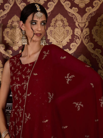 Dhiyona CH Floral Embroidered Sequinned Anarkali Kurta With Palazzos & Dupatta