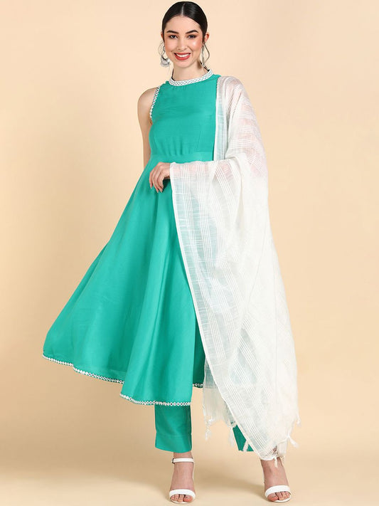 Dhiyona KL Women Panelled Thread Work Kurta with Trousers & With Dupatta