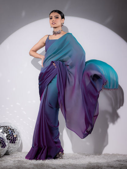Dhiyona ST Rarity Ombre Butter Chiffon Saree with Lace & Blouse fabric