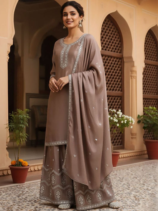Dhiyona HOP Embroidered Round Neck Kurta & Sharara with Dupatta Set