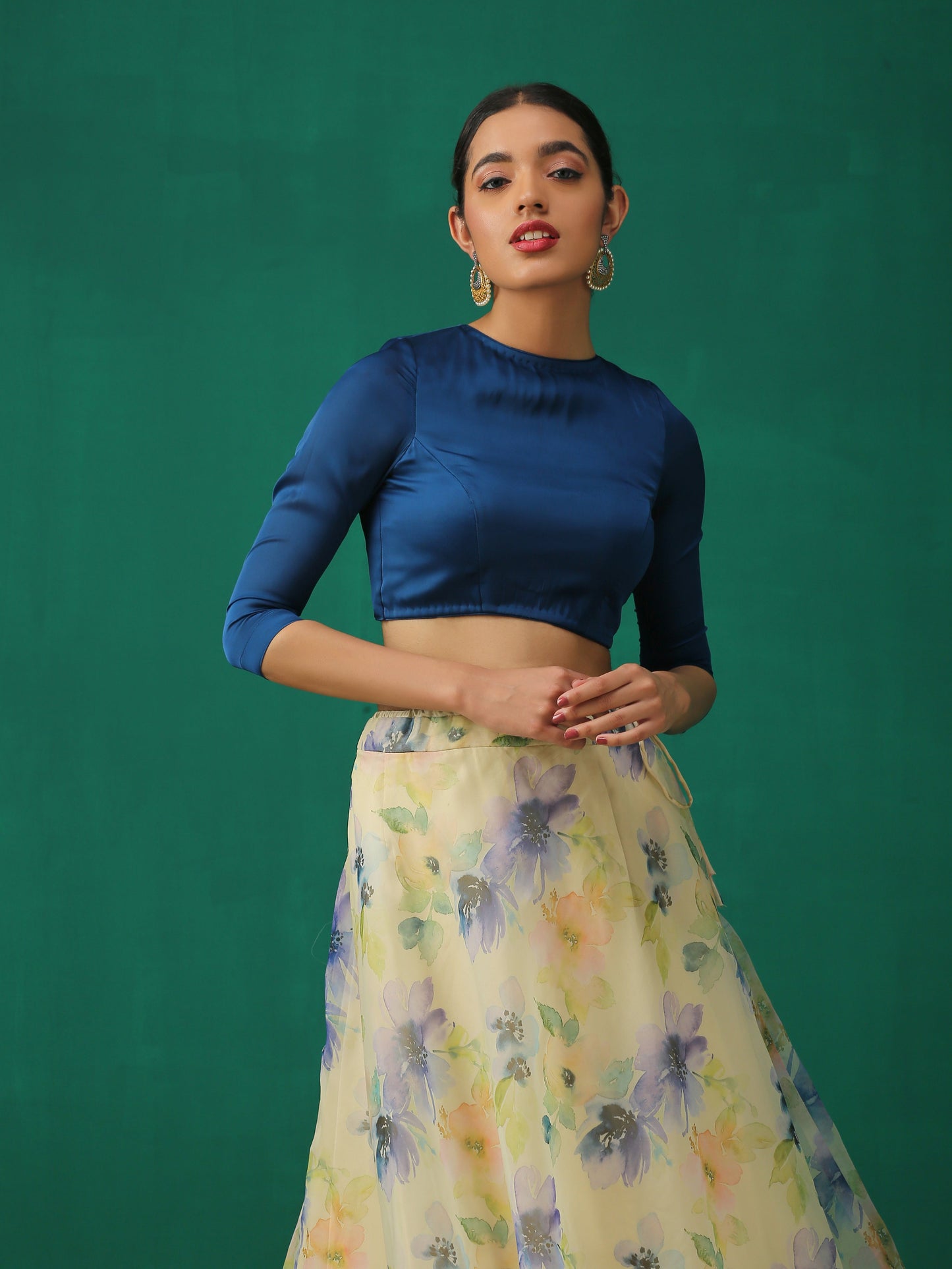 Dhiyona ST Prussian Inverted V Satin Blouse