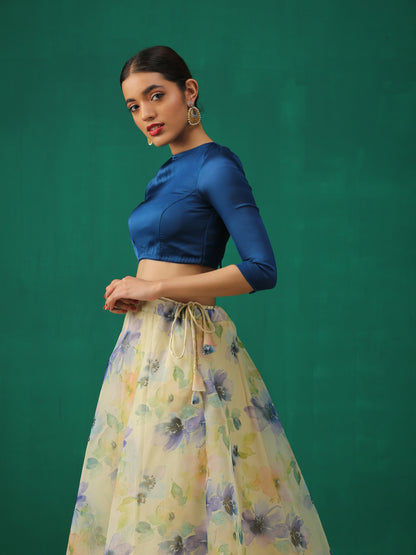 Dhiyona ST Prussian Inverted V Satin Blouse