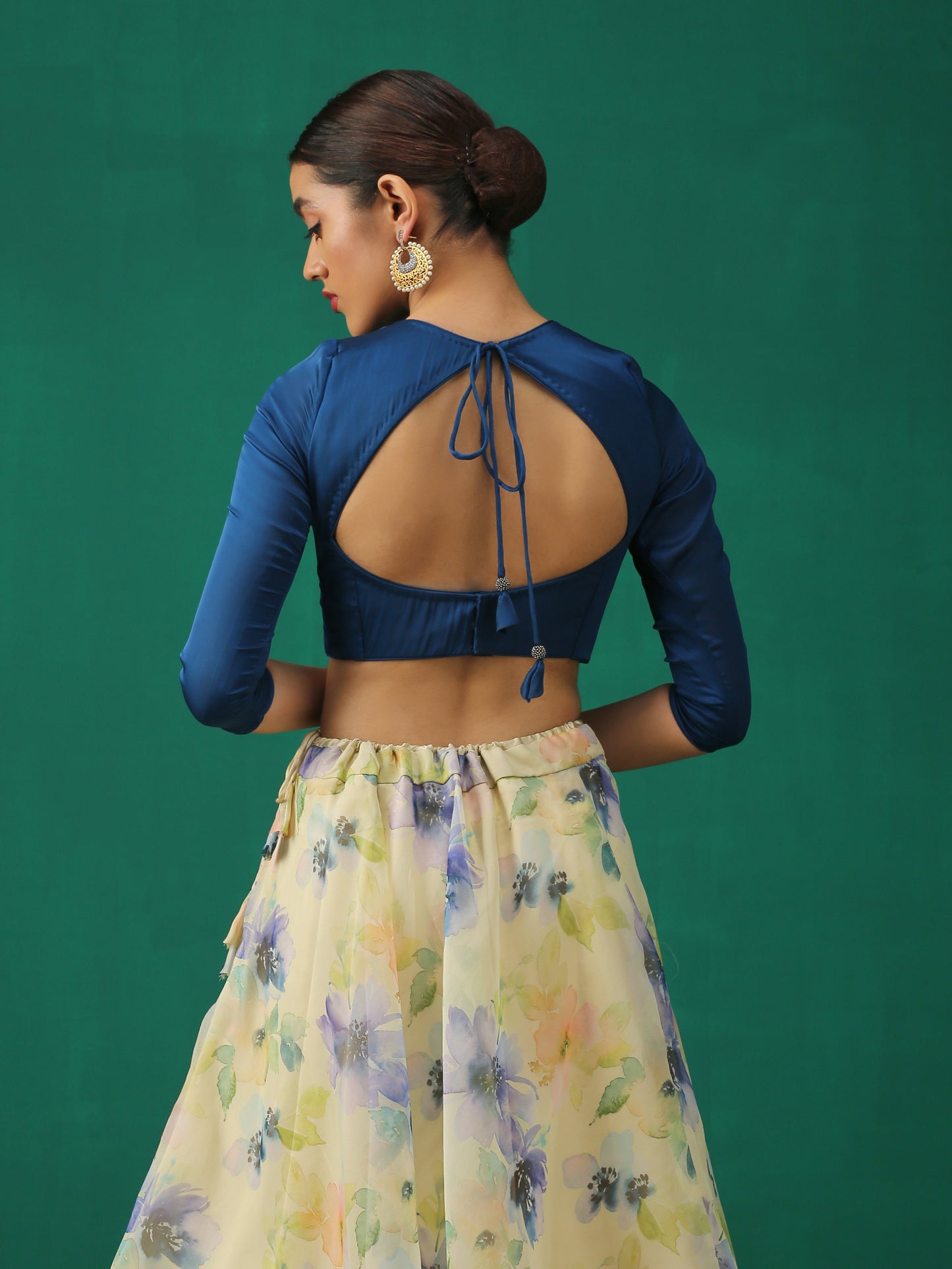 Dhiyona ST Prussian Inverted V Satin Blouse