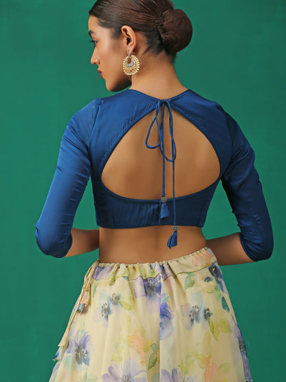 Dhiyona ST Prussian Inverted V Satin Blouse