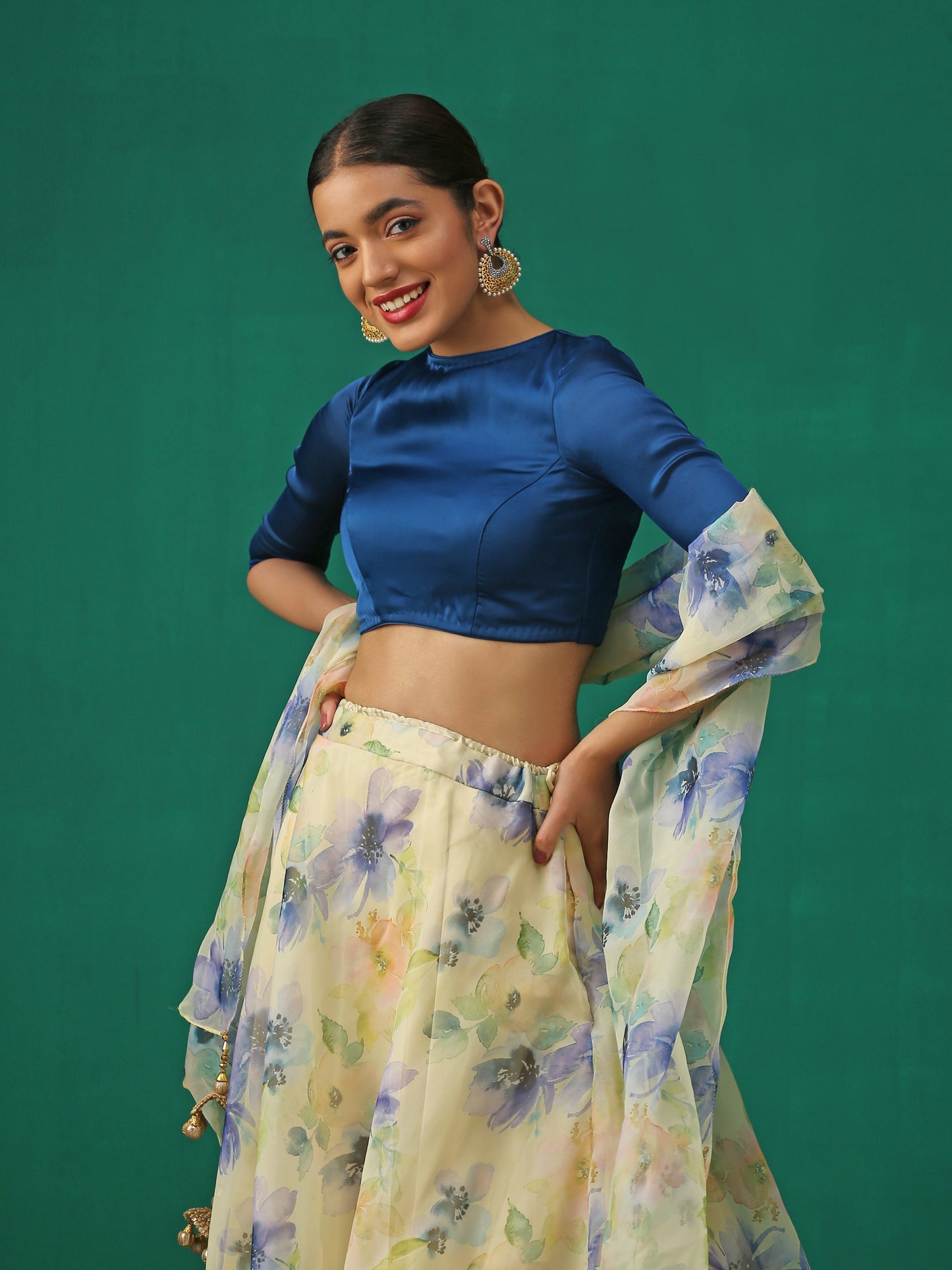 Dhiyona ST Prussian Inverted V Satin Blouse