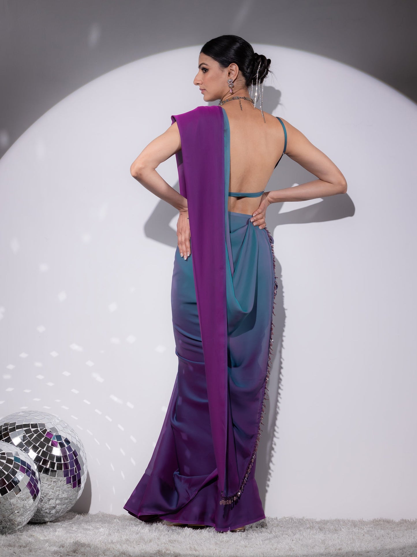 Dhiyona ST Rarity Ombre Butter Chiffon Saree with Lace & Blouse fabric