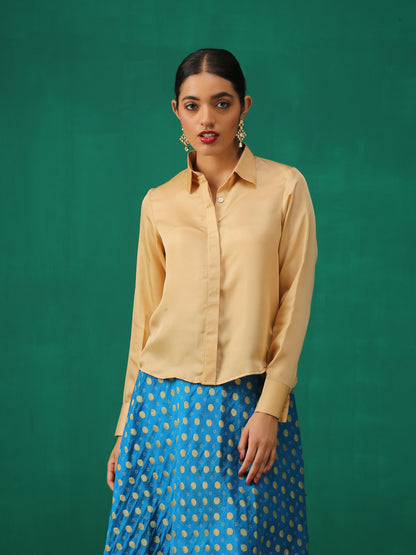 Dhiyona ST Nude Silky Shirt Blouse