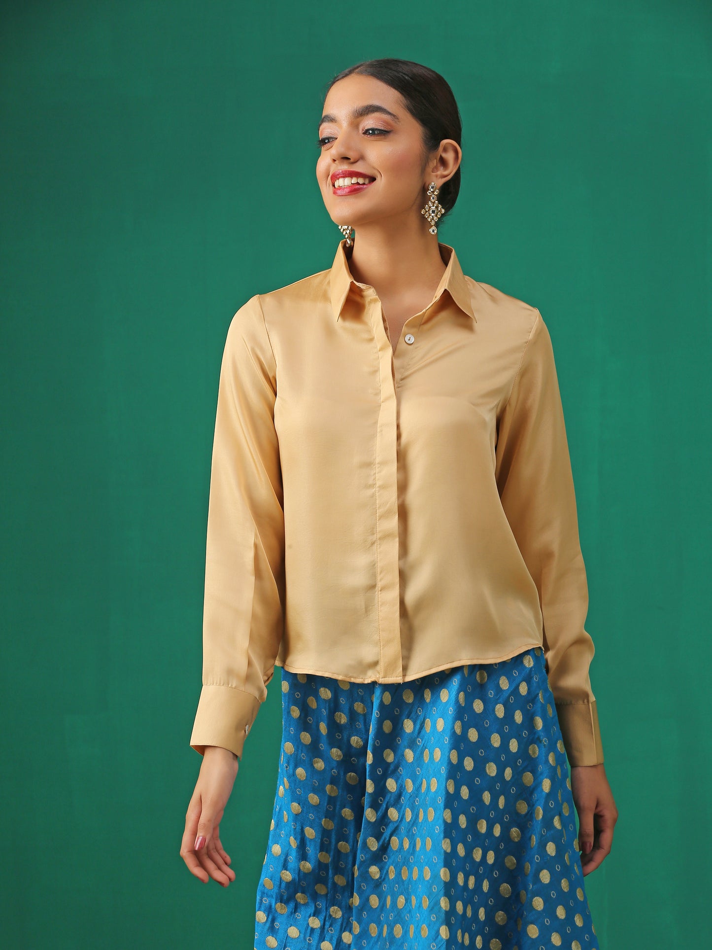 Dhiyona ST Nude Silky Shirt Blouse