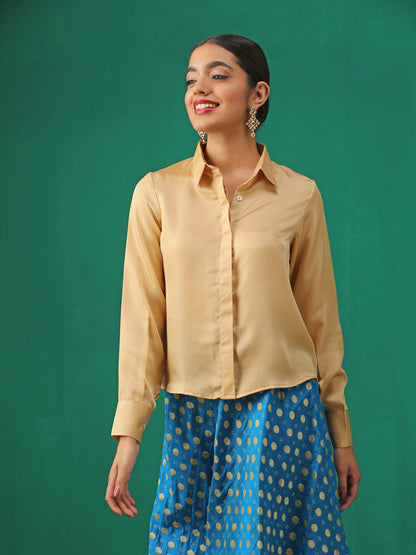 Dhiyona ST Nude Silky Shirt Blouse