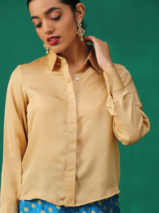 Dhiyona ST Nude Silky Shirt Blouse