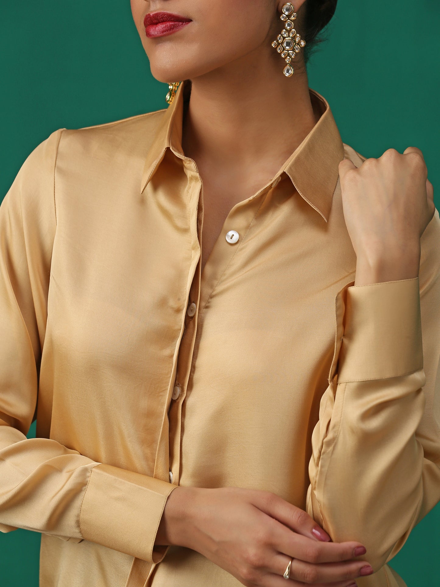 Dhiyona ST Nude Silky Shirt Blouse
