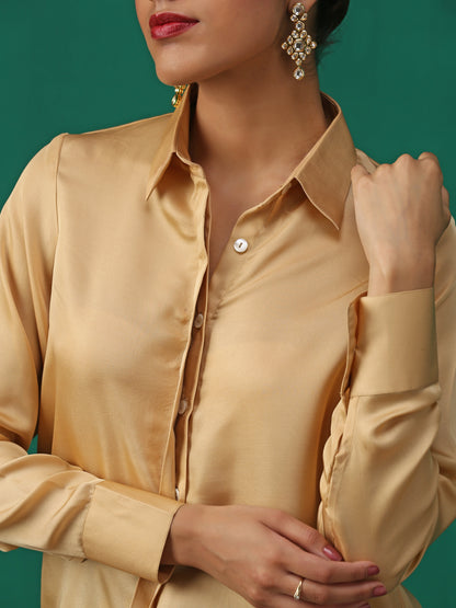 Dhiyona ST Nude Silky Shirt Blouse