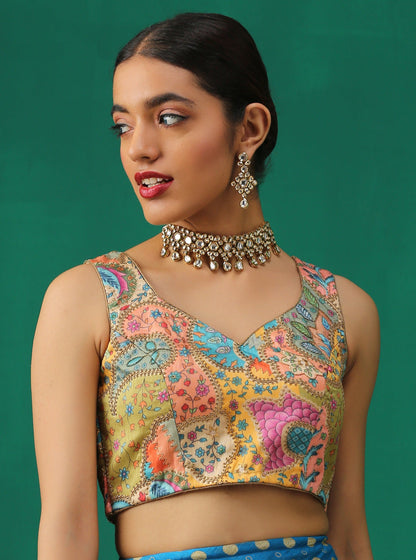 Dhiyona ST Rainbow Sleeveless Blouse with Gold embroidery