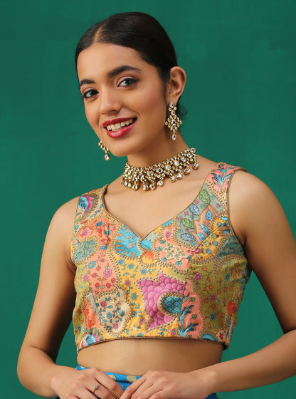 Dhiyona ST Rainbow Sleeveless Blouse with Gold embroidery