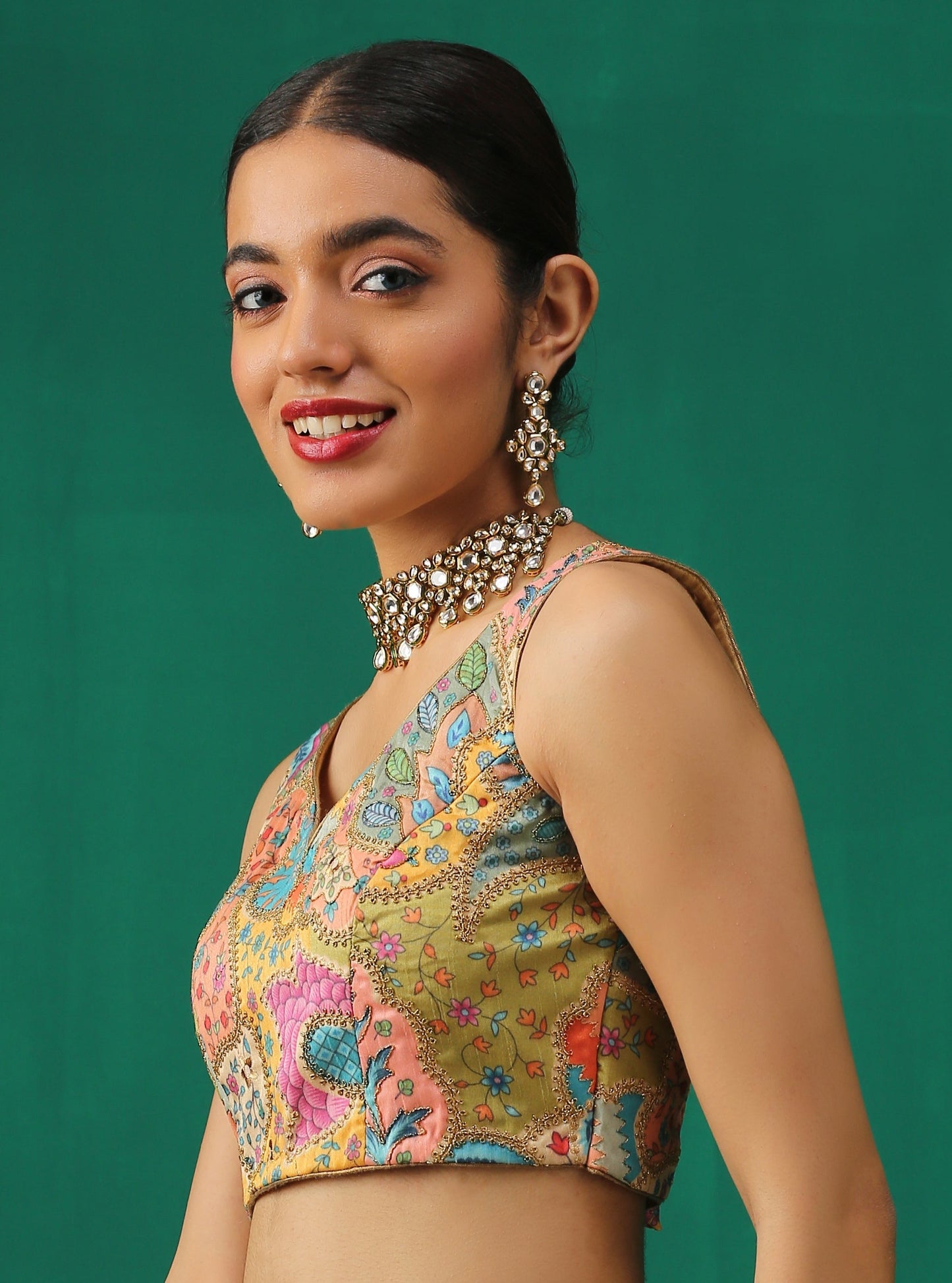 Dhiyona ST Rainbow Sleeveless Blouse with Gold embroidery