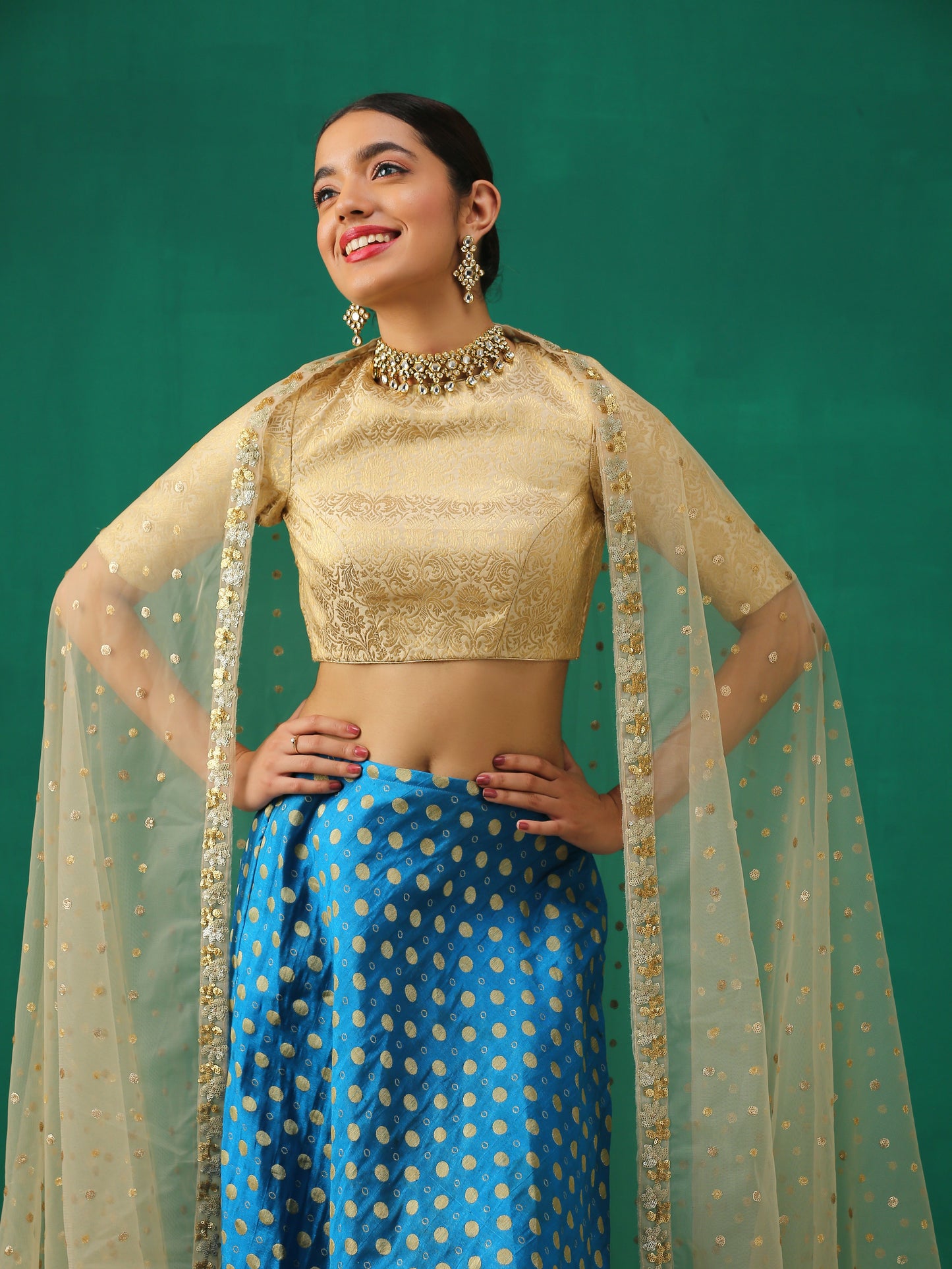 Dhiyona ST Regal Cream & Gold Blouse with Inverted V Back