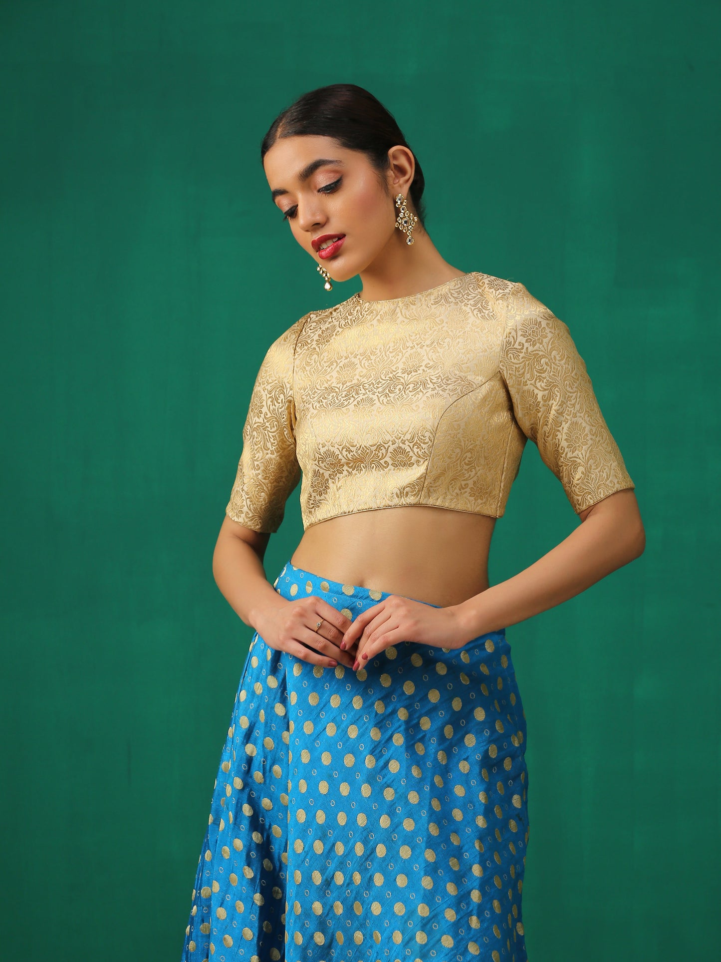 Dhiyona ST Regal Cream & Gold Blouse with Inverted V Back