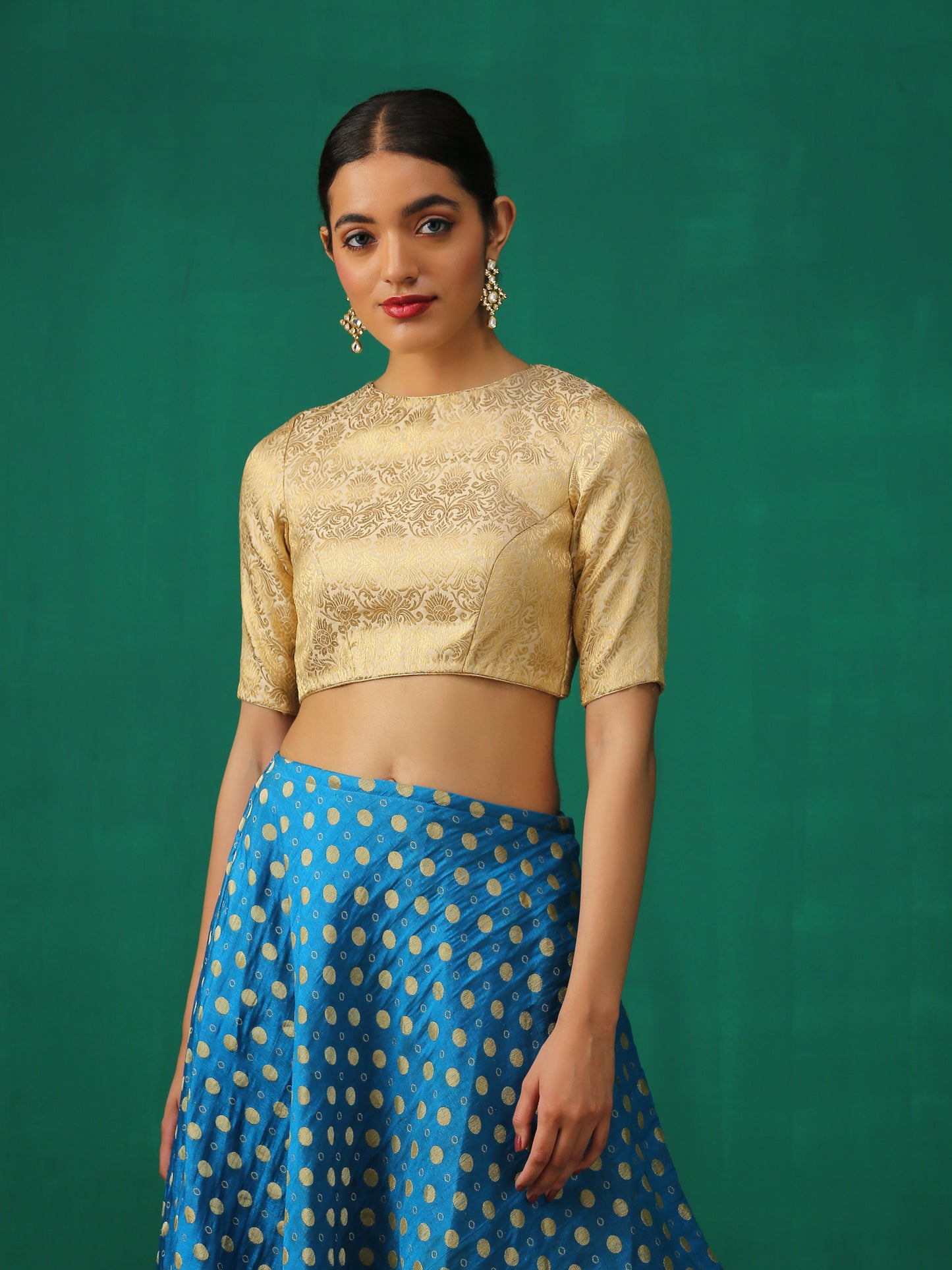 Dhiyona ST Regal Cream & Gold Blouse with Inverted V Back