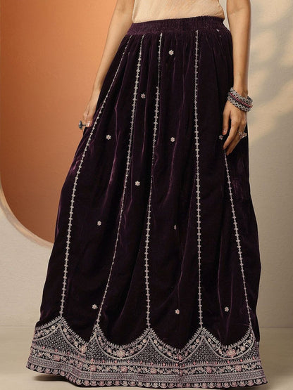Dhiyona LL Women Ethnic Motifs Embroidered Regular Thread Work Velvet Kurta with Sharara & With Dupatta