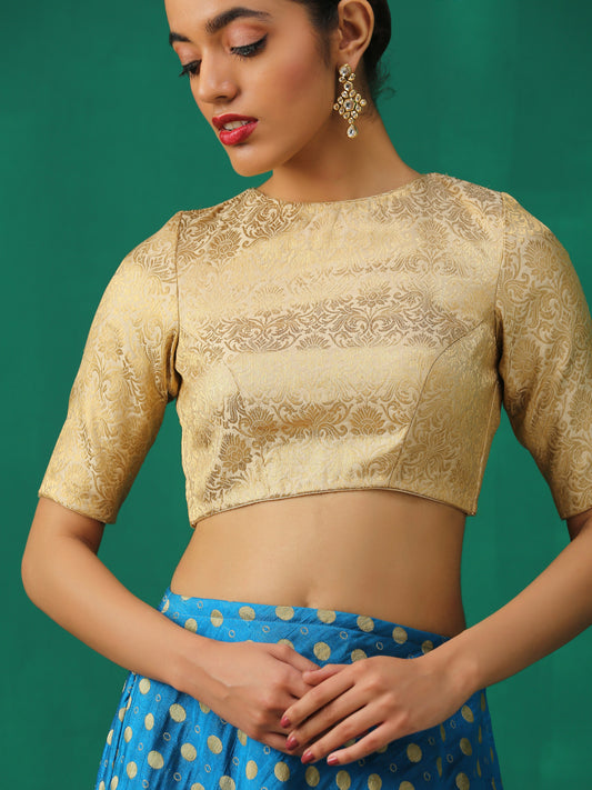 Dhiyona ST Regal Cream & Gold Blouse with Inverted V Back