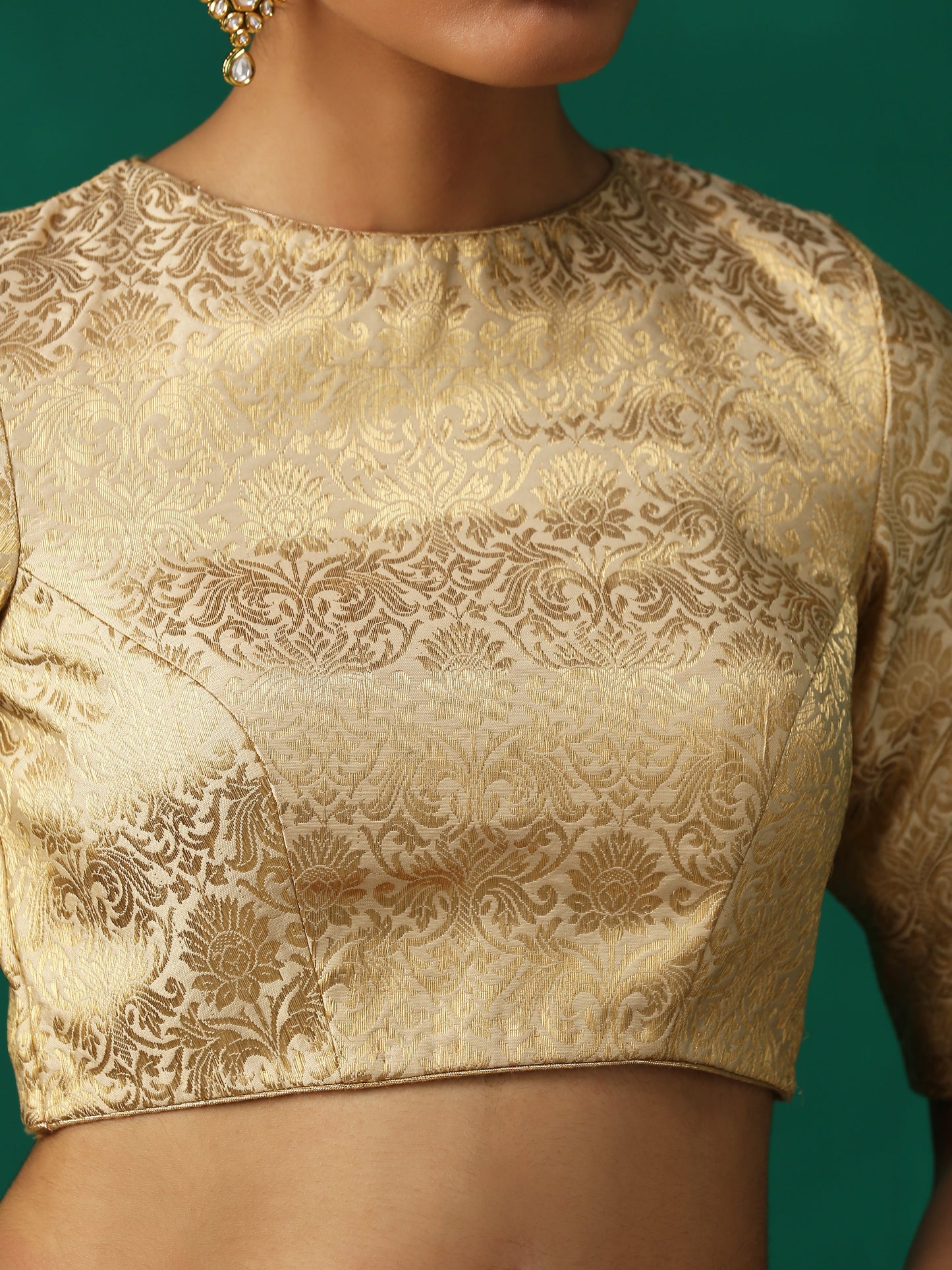 Dhiyona ST Regal Cream & Gold Blouse with Inverted V Back