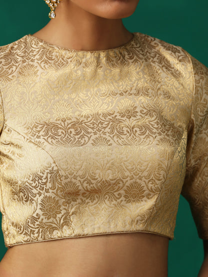 Dhiyona ST Regal Cream & Gold Blouse with Inverted V Back