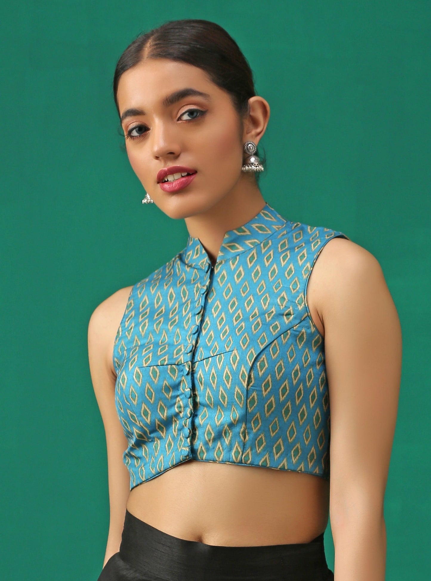 Dhiyona ST Ikat Printed Back Eye Blouse